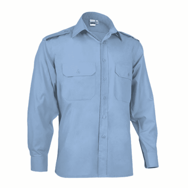 Camisa de trabajo vigilante azul celeste manga larga y corte clásico.
