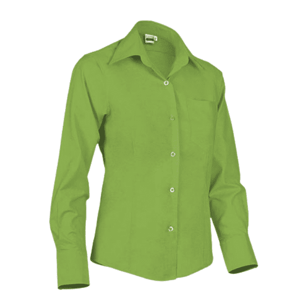 Camisa de trabajo para mujer de manga larga, verde manzana