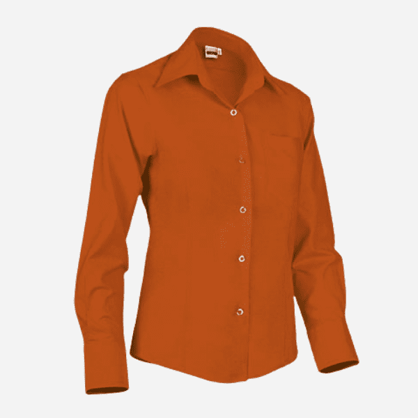 Camisa de trabajo para mujer de manga larga, naranja