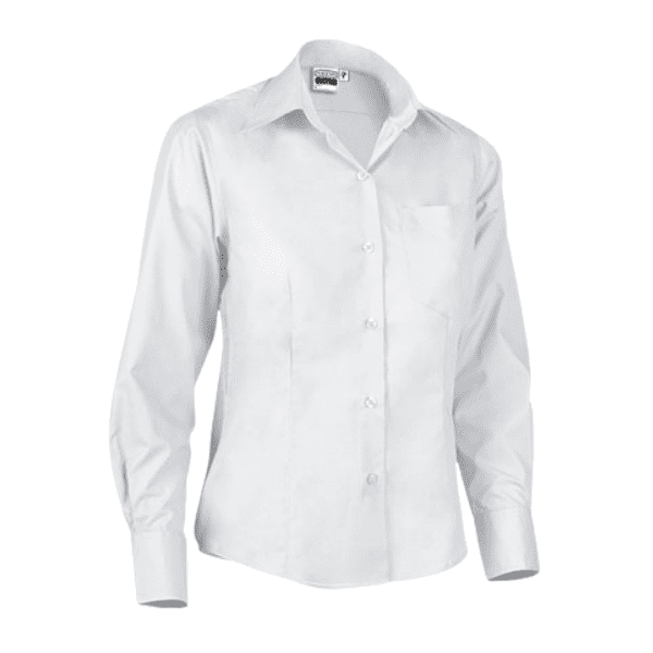Camisa de trabajo para mujer blanca de manga larga y corte entallado con pinzas