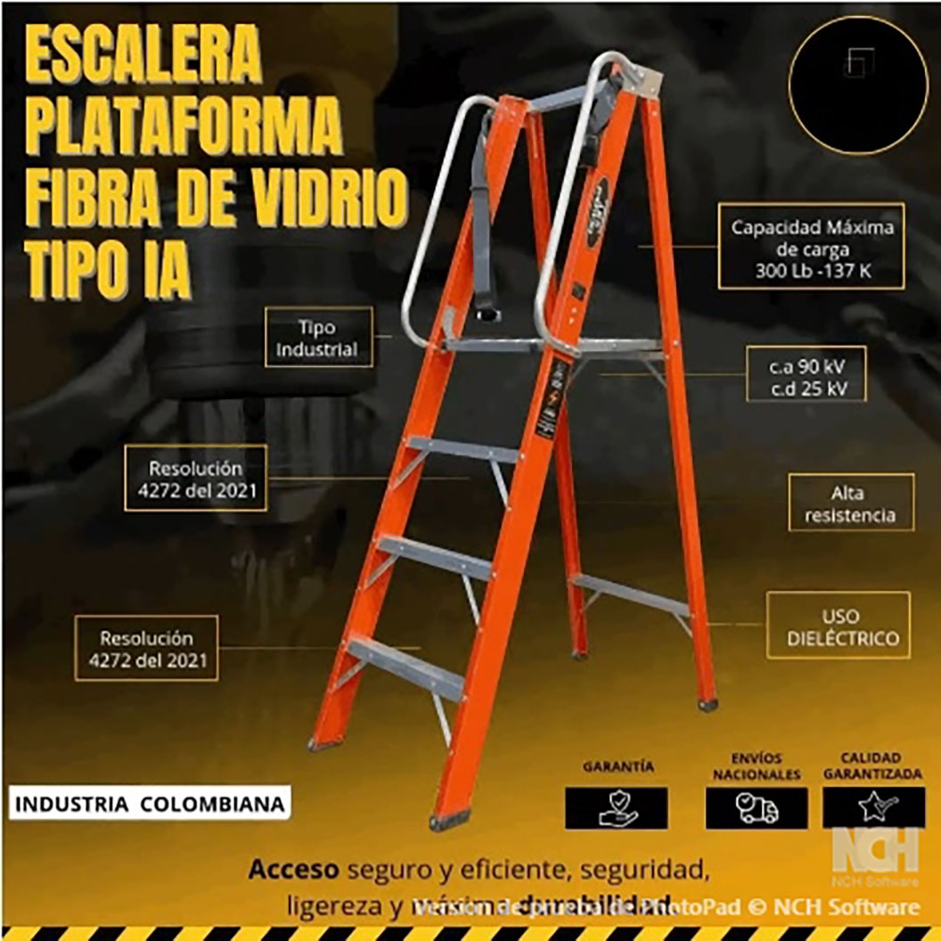 escaleraplataformagmv ESCALERA PLATAFORMA FIBRA DE VIDRIO TIPO IA - Imagen 1