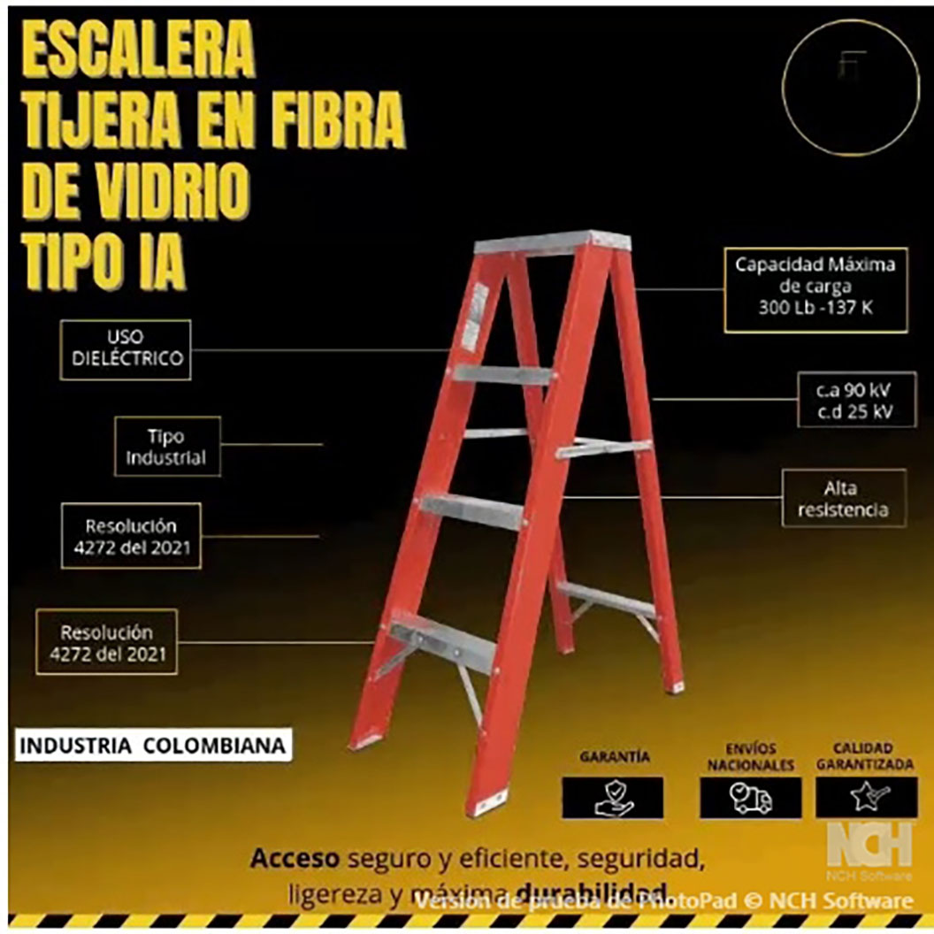 escaleratijeragmv ESCALERA TIJERA EN FIBRA DE VIDRIO TIPO IA - Imagen 1